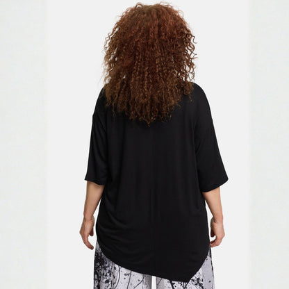 Frenzi4u Shirt Doppel-Tasche Rundhals Kiwi Koralle Schwarz