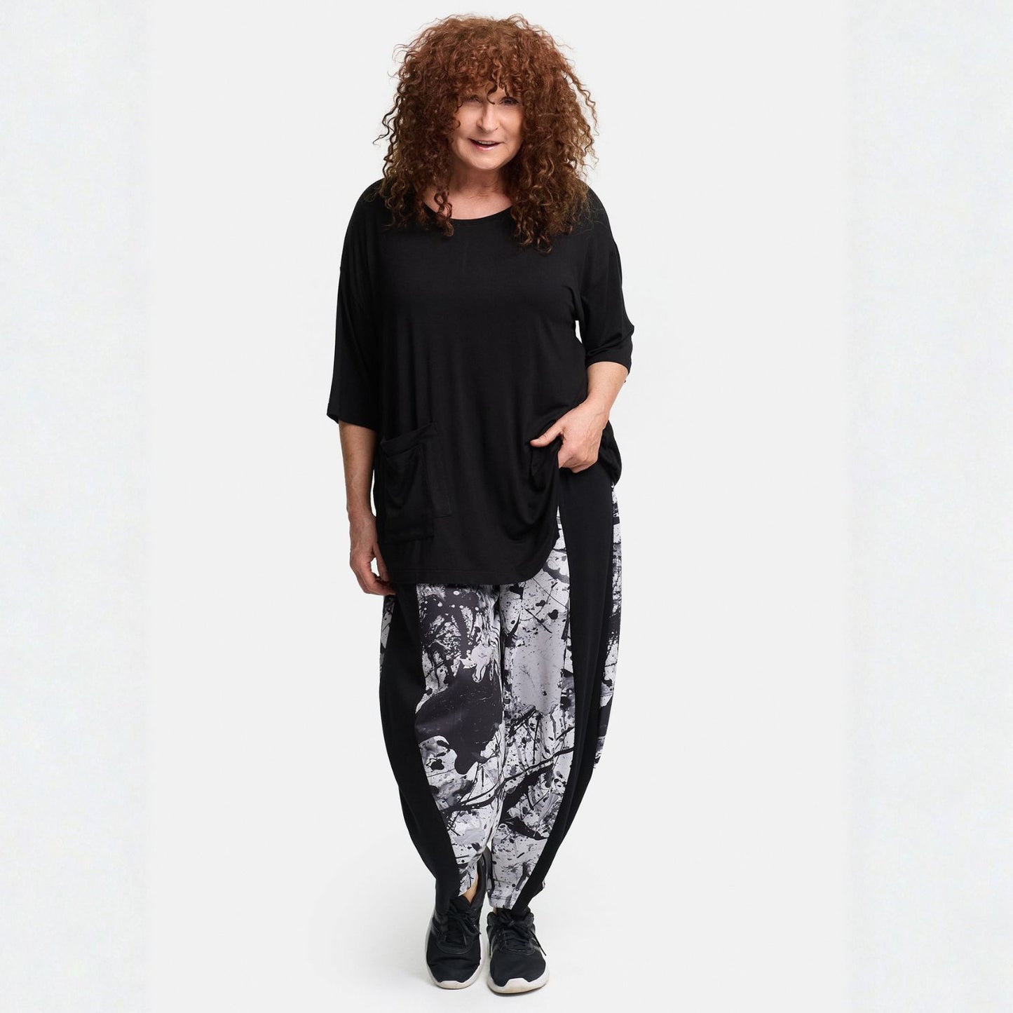 Frenzi4u Shirt Doppel-Tasche Rundhals Kiwi Koralle Schwarz