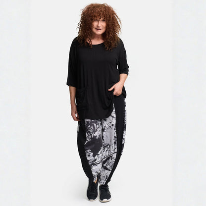 Frenzi4u Shirt Doppel-Tasche Rundhals Kiwi Koralle Schwarz