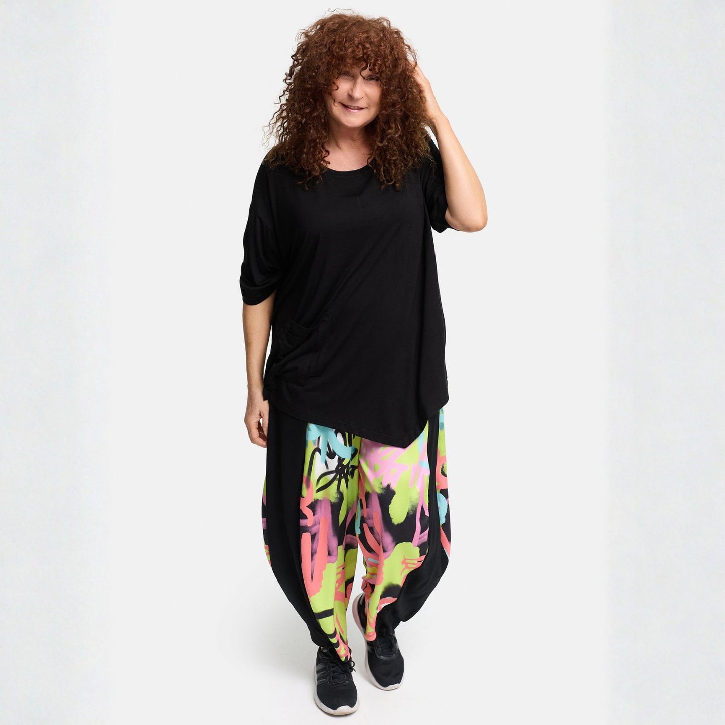 Frenzi4u Shirt Doppel-Tasche Rundhals Kiwi Koralle Schwarz