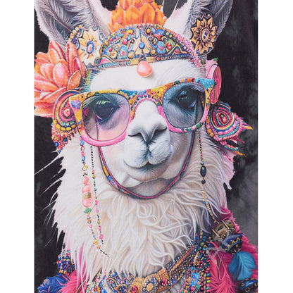 Frenzi4U Shirt Lama Print Strass Pink