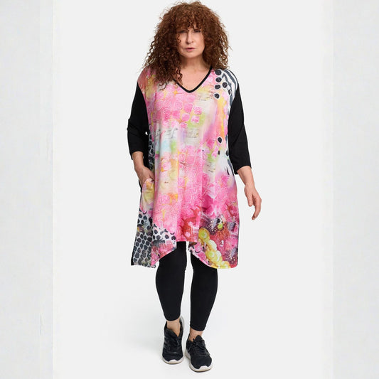 Frenzi4U Tunika Farbprint mit Strass Schwarz Pink bunt