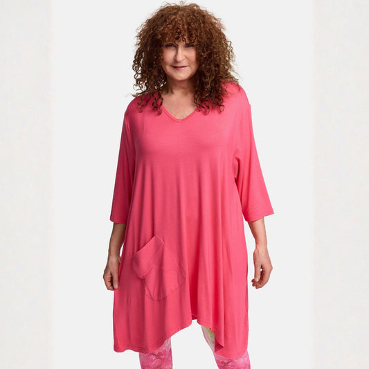 Frenzi4U Tunika Oversize A-Form asymmetrisch mit Tasche – Kiwi, Schwarz oder Pink