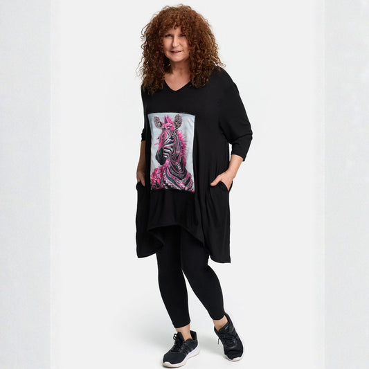 Frenzi4U Tunika Zebra Strass Schwarz