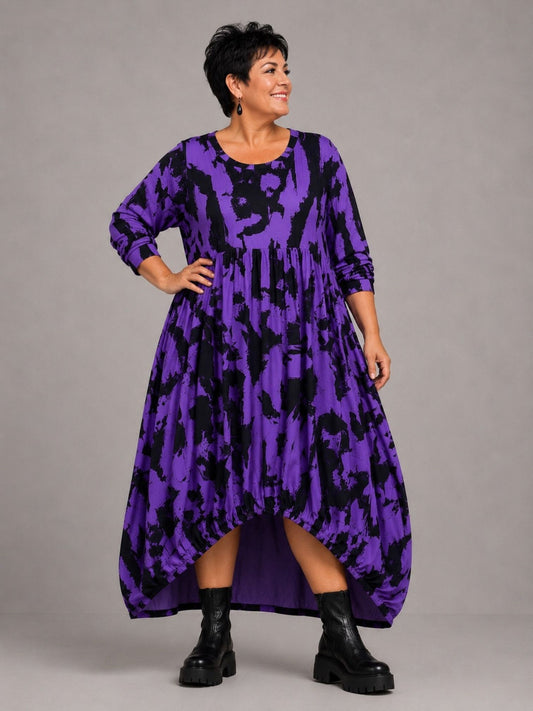 Funky Diva Kleid Ballonform Pinselstrich-Druck – Lila, Einheitsgröße 46–56