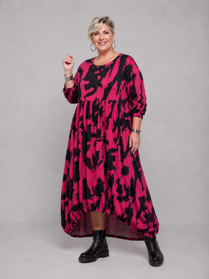 Funky Diva Kleid Ballonform Pinselstrich-Druck – Pink, Einheitsgröße 46–56