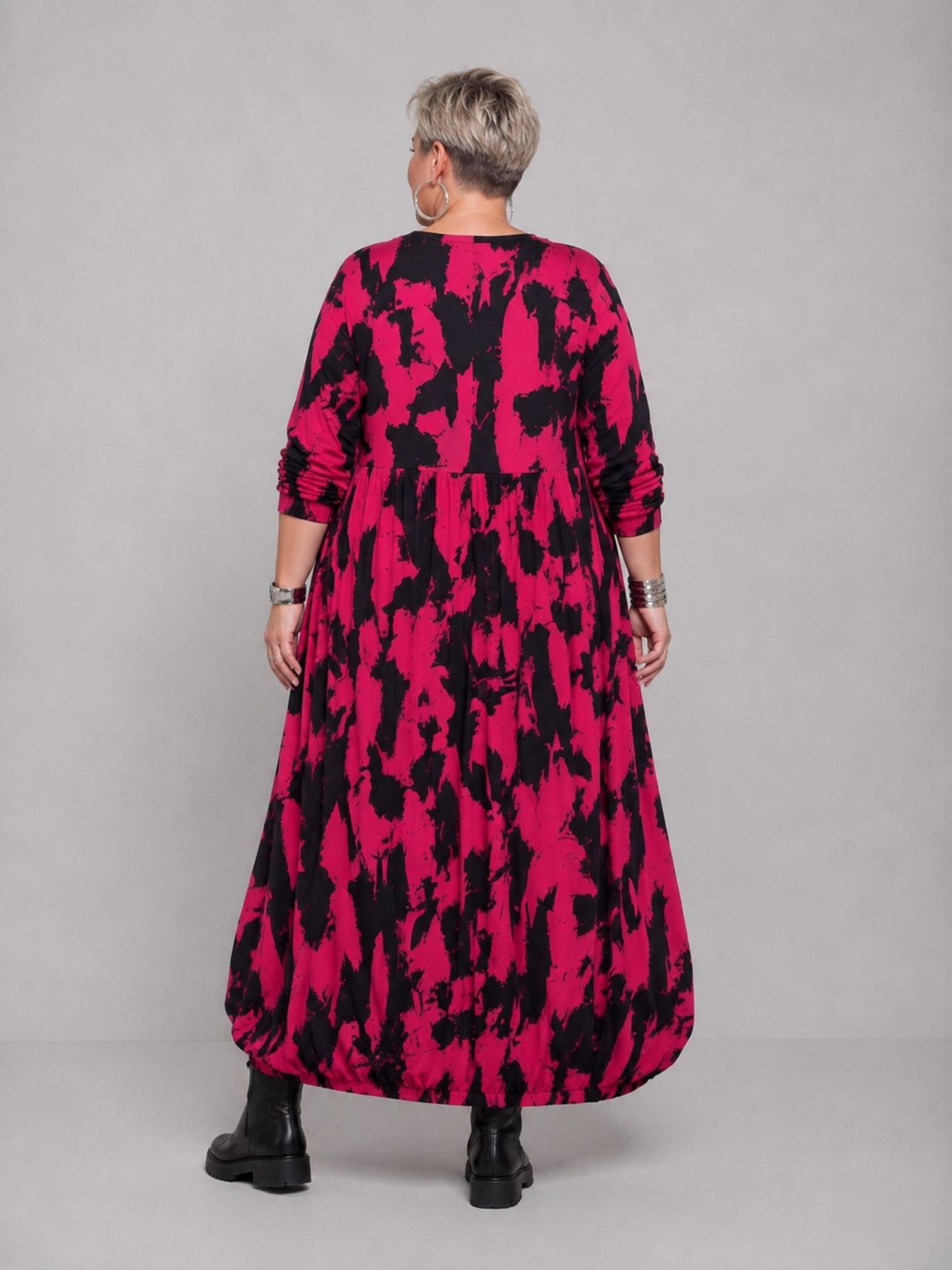 Funky Diva Kleid Ballonform Pinselstrich-Druck – Pink, Einheitsgröße 46–56