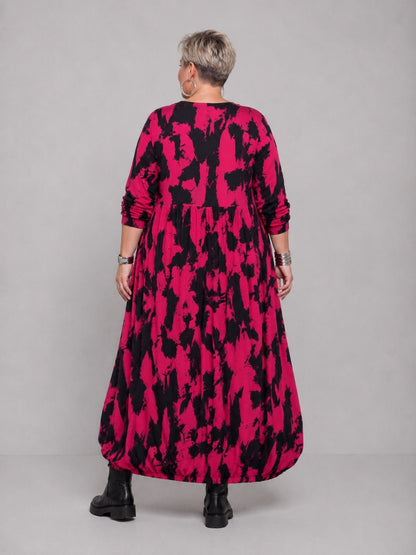 Funky Diva Kleid Ballonform Pinselstrich-Druck – Pink, Einheitsgröße 46–56