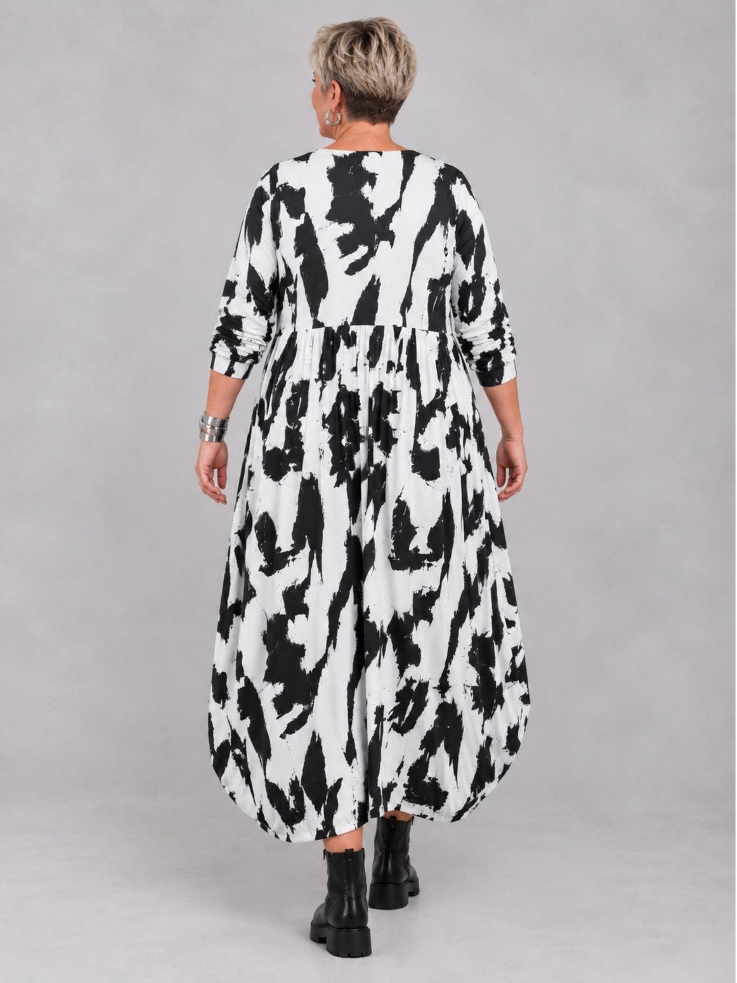 Funky Diva Kleid Ballonform Pinselstrich-Druck – Weiß, Einheitsgröße 46–56