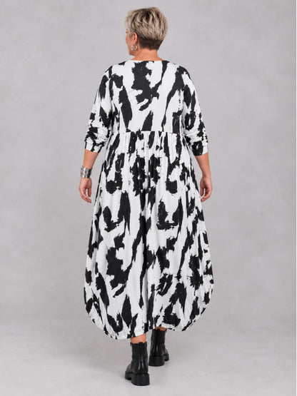 Funky Diva Kleid Ballonform Pinselstrich-Druck – Weiß, Einheitsgröße 46–56