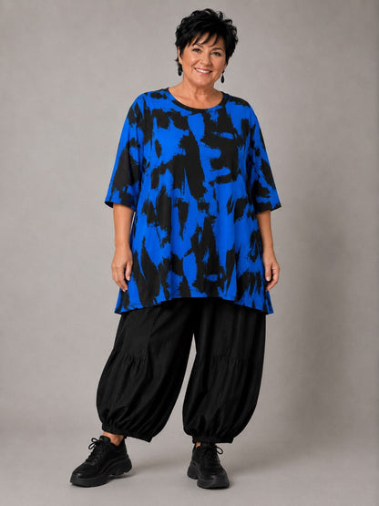 Funky Diva Shirt Pinselstrich-Druck A-Linie – Blau, Einheitsgröße 46–56