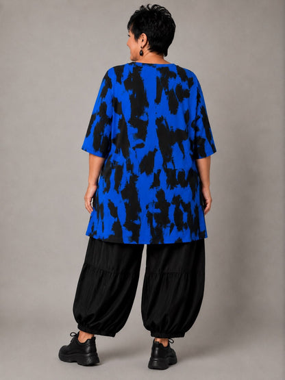 Funky Diva Shirt Pinselstrich-Druck A-Linie – Blau, Einheitsgröße 46–56