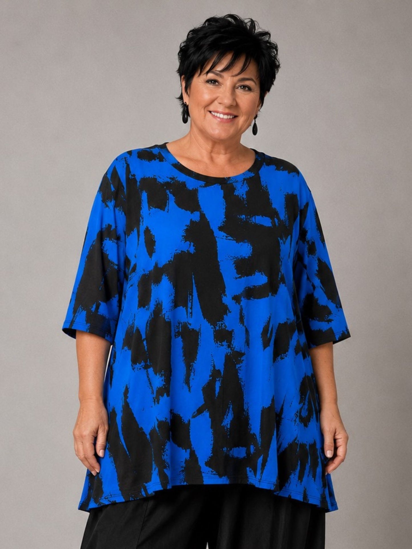 Funky Diva Shirt Pinselstrich-Druck A-Linie – Blau, Einheitsgröße 46–56