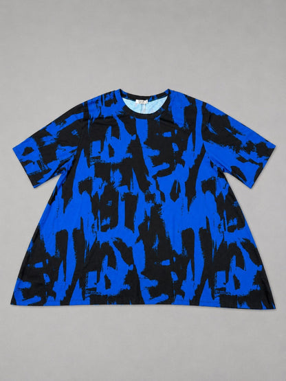 Funky Diva Shirt Pinselstrich-Druck A-Linie – Blau, Einheitsgröße 46–56