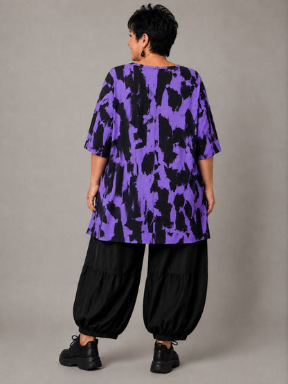 Funky Diva Shirt Pinselstrich-Druck A-Linie – Lila, Weiß, Blau, Orangerot, Pink, Einheitsgröße 46–56