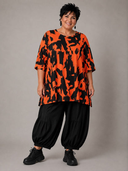 Funky Diva Shirt Pinselstrich-Druck A-Linie – Orangerot, Einheitsgröße 46–56