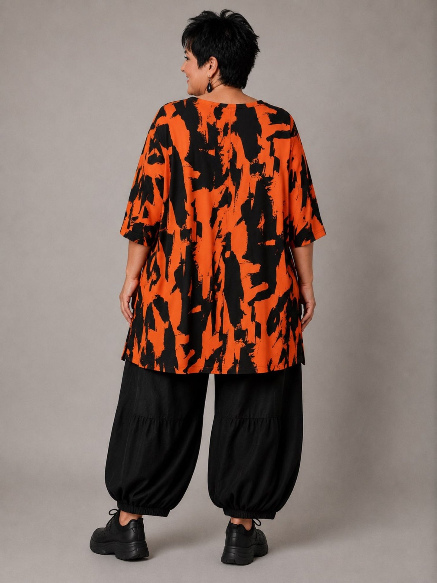 Funky Diva Shirt Pinselstrich-Druck A-Linie – Orangerot, Einheitsgröße 46–56