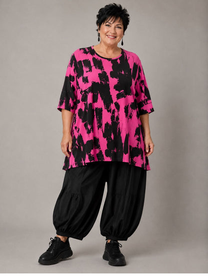Funky Diva Shirt Pinselstrich-Druck A-Linie – Pink, Einheitsgröße 46–56