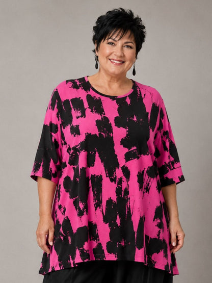 Funky Diva Shirt Pinselstrich-Druck A-Linie – Pink, Einheitsgröße 46–56