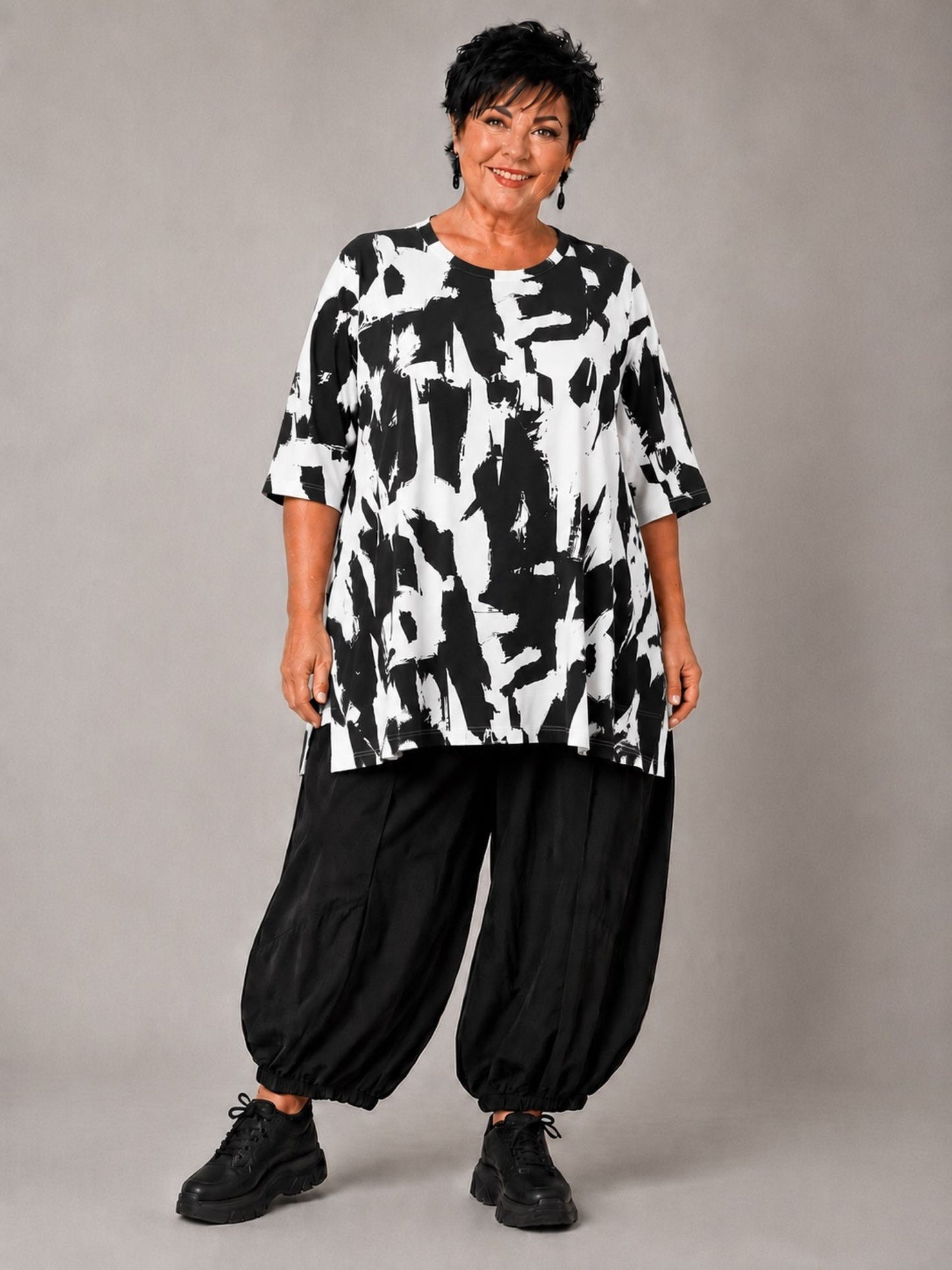 Funky Diva Shirt Pinselstrich-Druck A-Linie – Weiß, Einheitsgröße 46–56