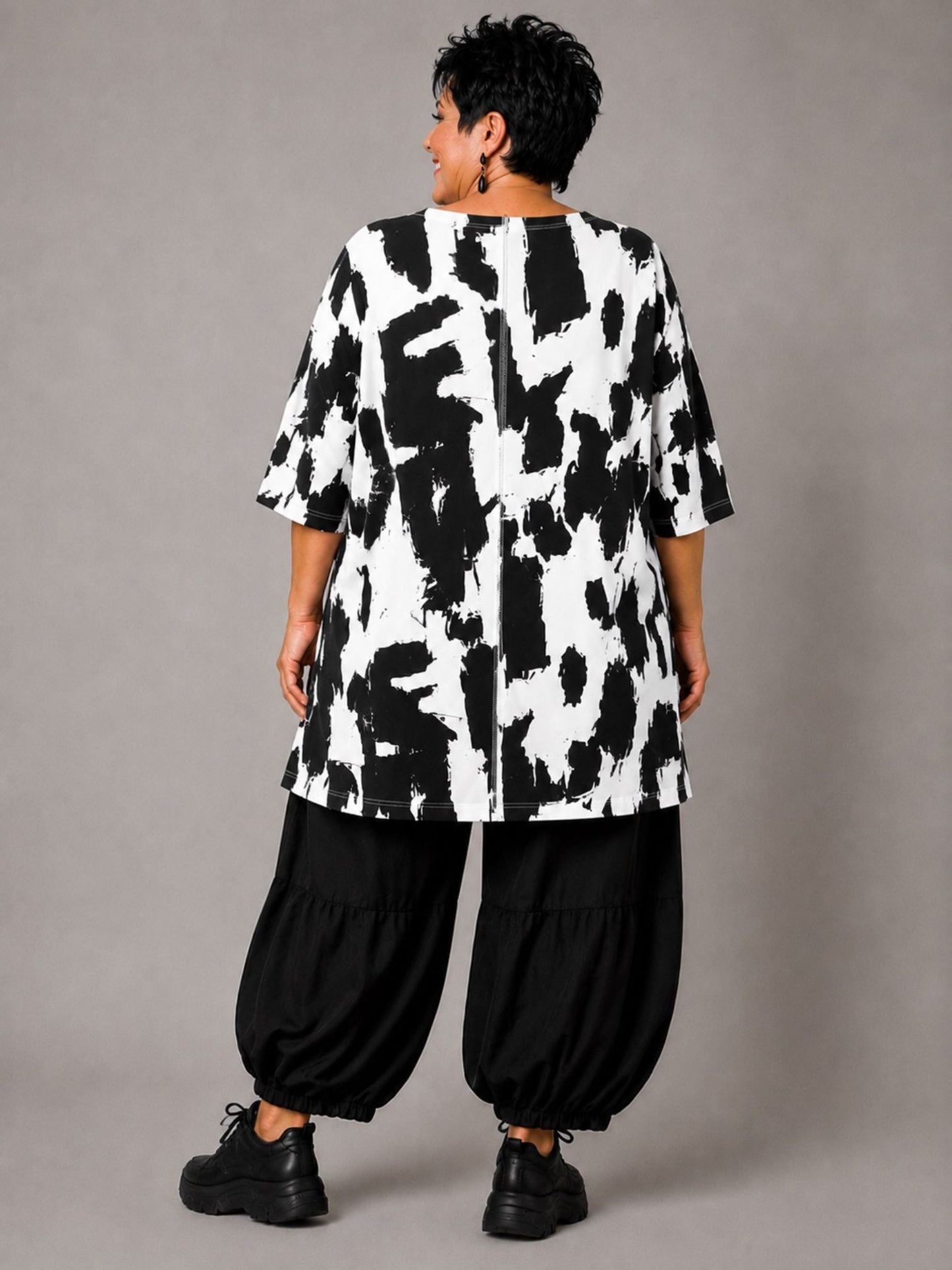 Funky Diva Shirt Pinselstrich-Druck A-Linie – Weiß, Einheitsgröße 46–56