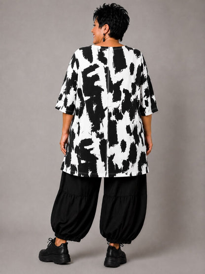 Funky Diva Shirt Pinselstrich-Druck A-Linie – Weiß, Einheitsgröße 46–56