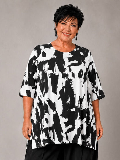 Funky Diva Shirt Pinselstrich-Druck A-Linie – Weiß, Einheitsgröße 46–56