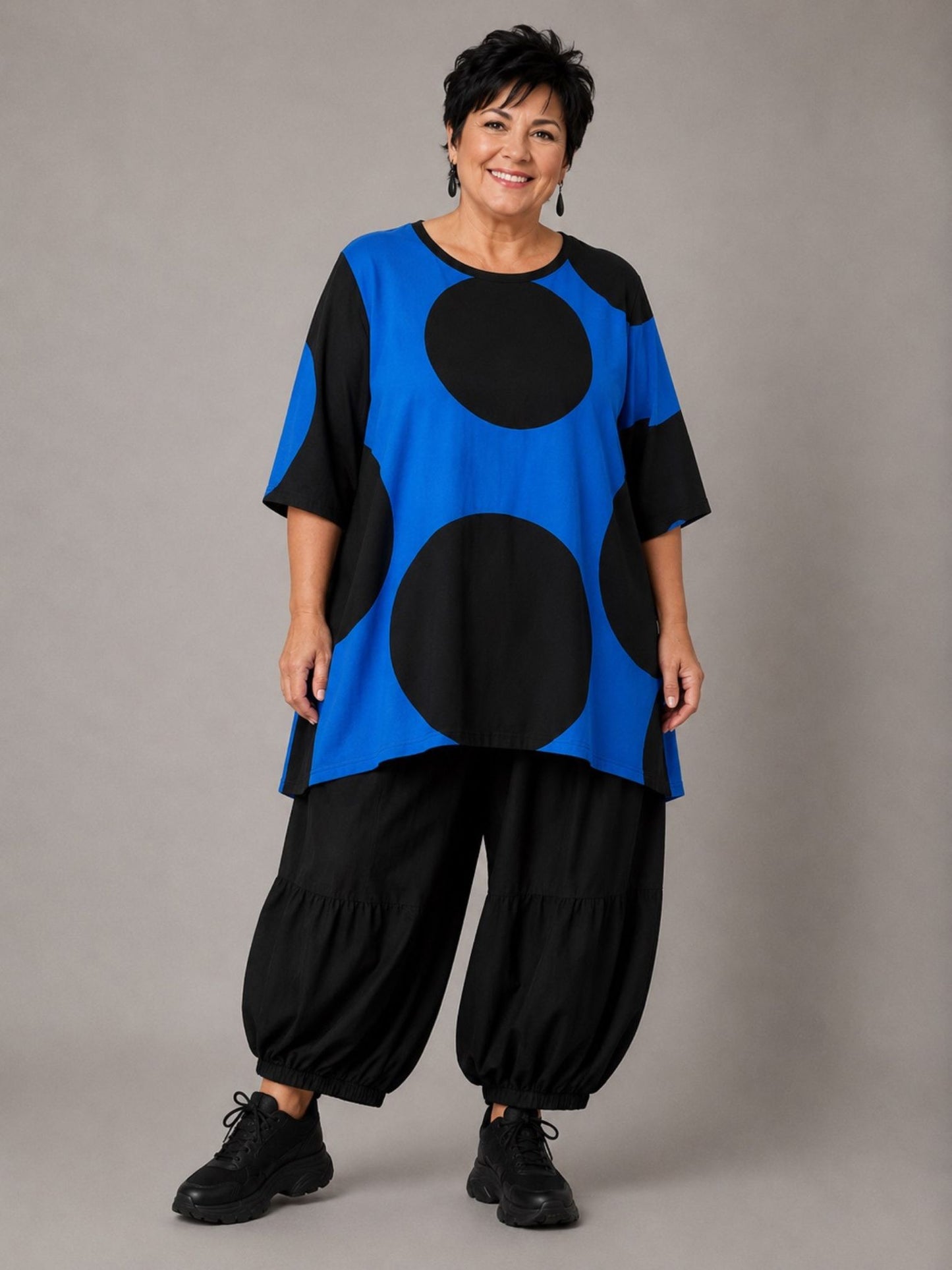 Funky Diva Shirt große Punkte A-Linie – Blau, Einheitsgröße 46–56