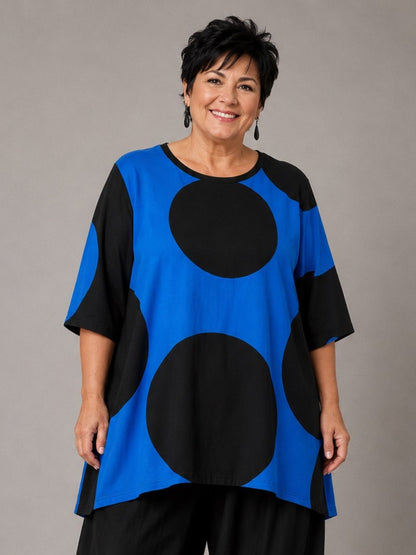 Funky Diva Shirt große Punkte A-Linie – Blau, Einheitsgröße 46–56