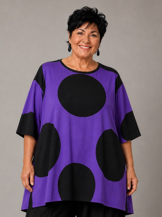 Funky Diva Shirt große Punkte A-Linie – Lila, Einheitsgröße 46–56