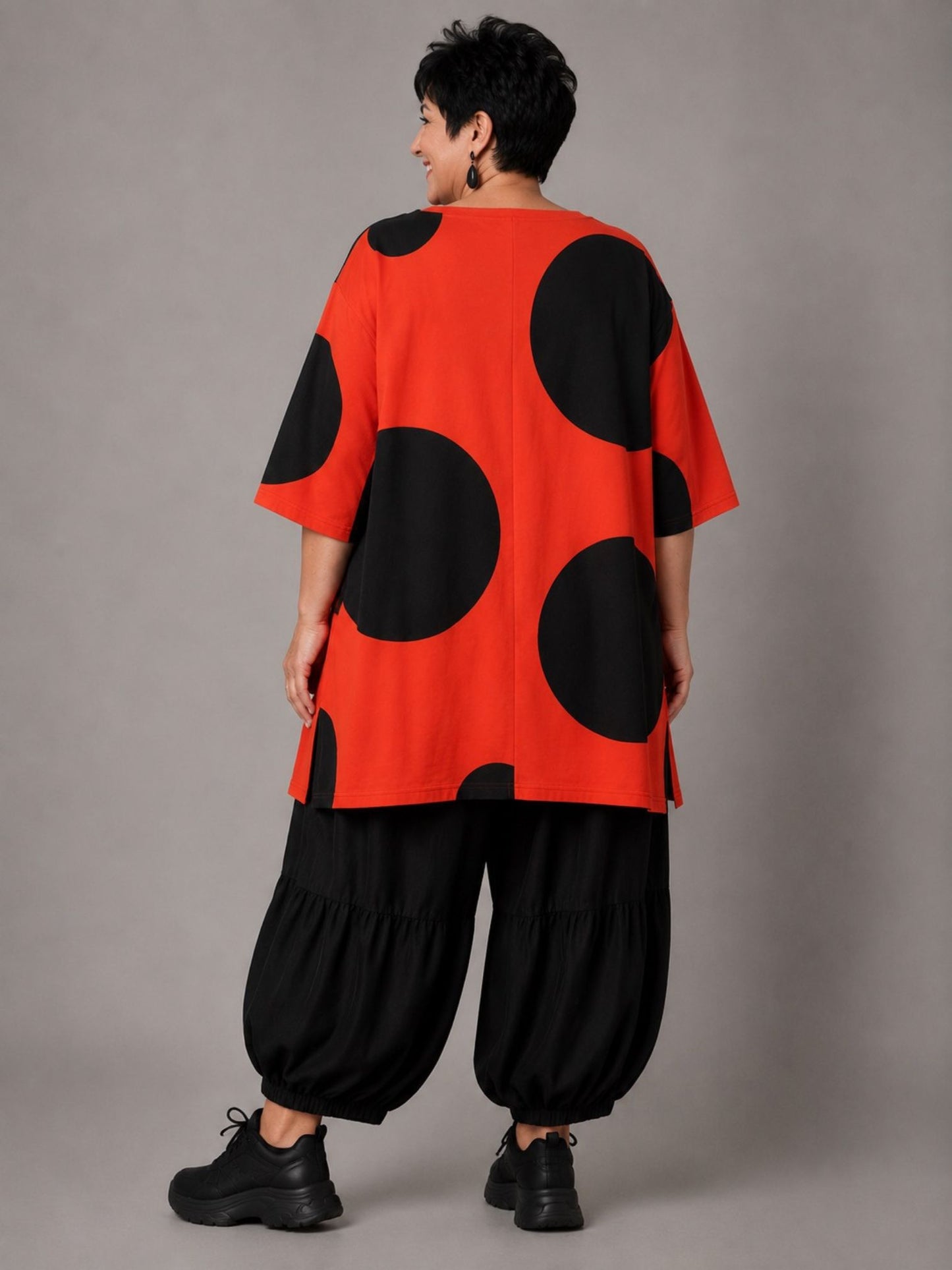 Funky Diva Shirt große Punkte A-Linie – Orangerot, Einheitsgröße 46–56
