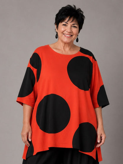 Funky Diva Shirt große Punkte A-Linie – Orangerot, Einheitsgröße 46–56