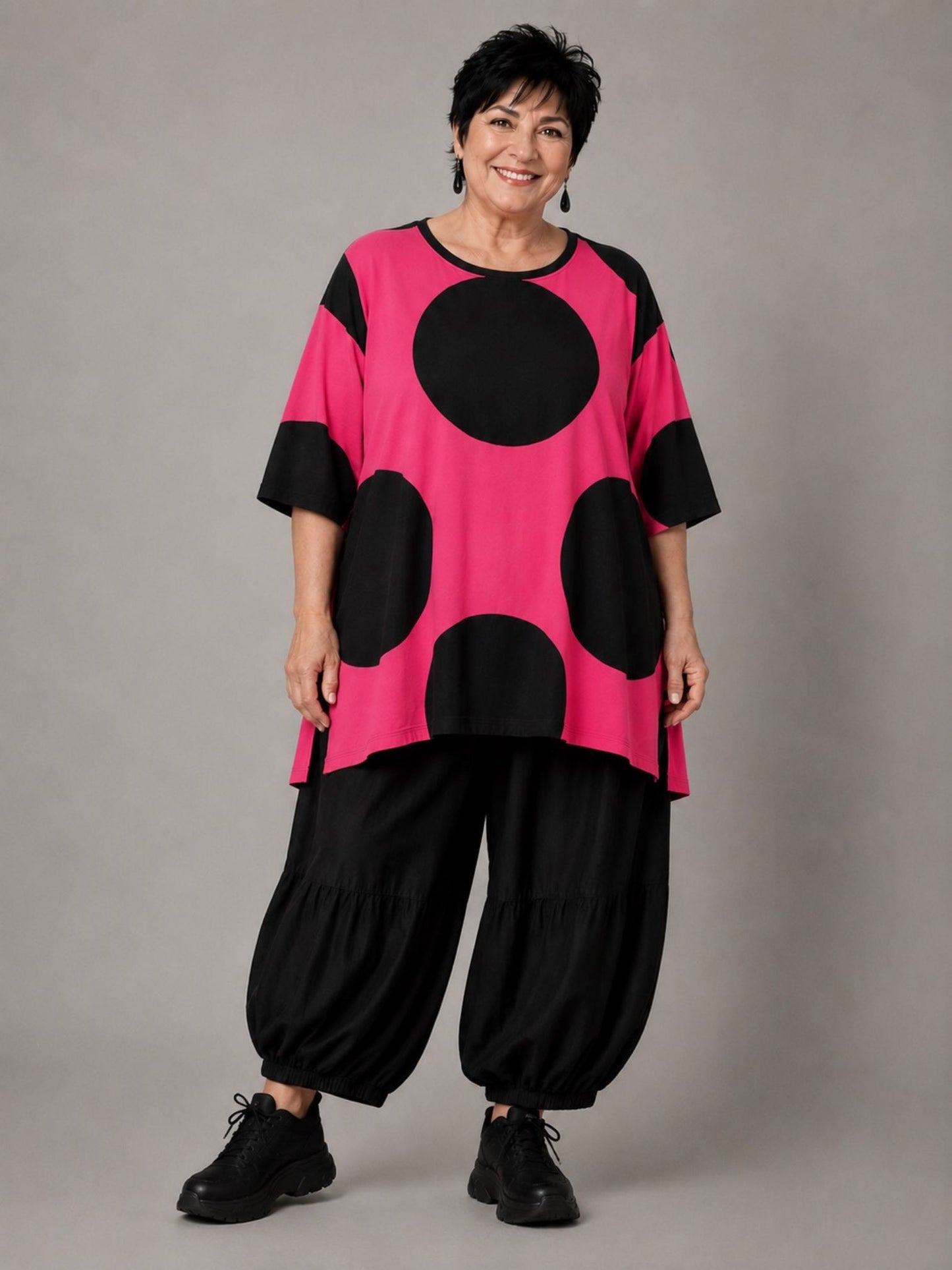 Funky Diva Shirt große Punkte A-Linie – Pink, Einheitsgröße 46–56