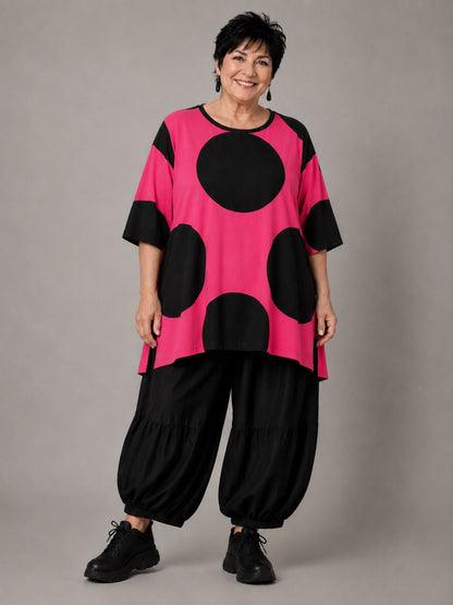 Funky Diva Shirt große Punkte A-Linie – Pink, Einheitsgröße 46–56