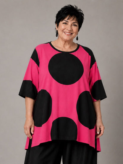 Funky Diva Shirt große Punkte A-Linie – Pink, Einheitsgröße 46–56