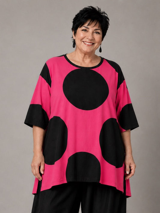 Funky Diva Shirt große Punkte A-Linie – Pink, Einheitsgröße 46–56