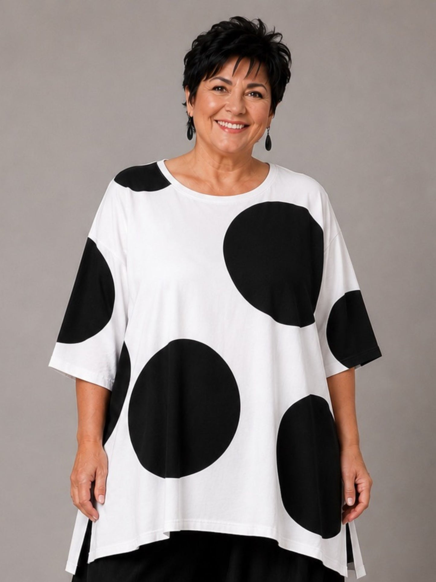 Funky Diva Shirt große Punkte A-Linie – Weiß, Einheitsgröße 46–56