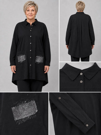 Gozzip Hemdtunika Baumwolle als Blusenjacke – Schwarz Gr. S–XL (42–56)