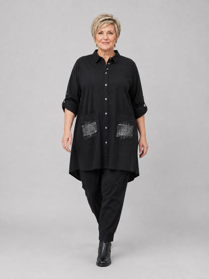 Gozzip Hemdtunika Baumwolle als Blusenjacke – Schwarz Gr. S–XL (42–56)