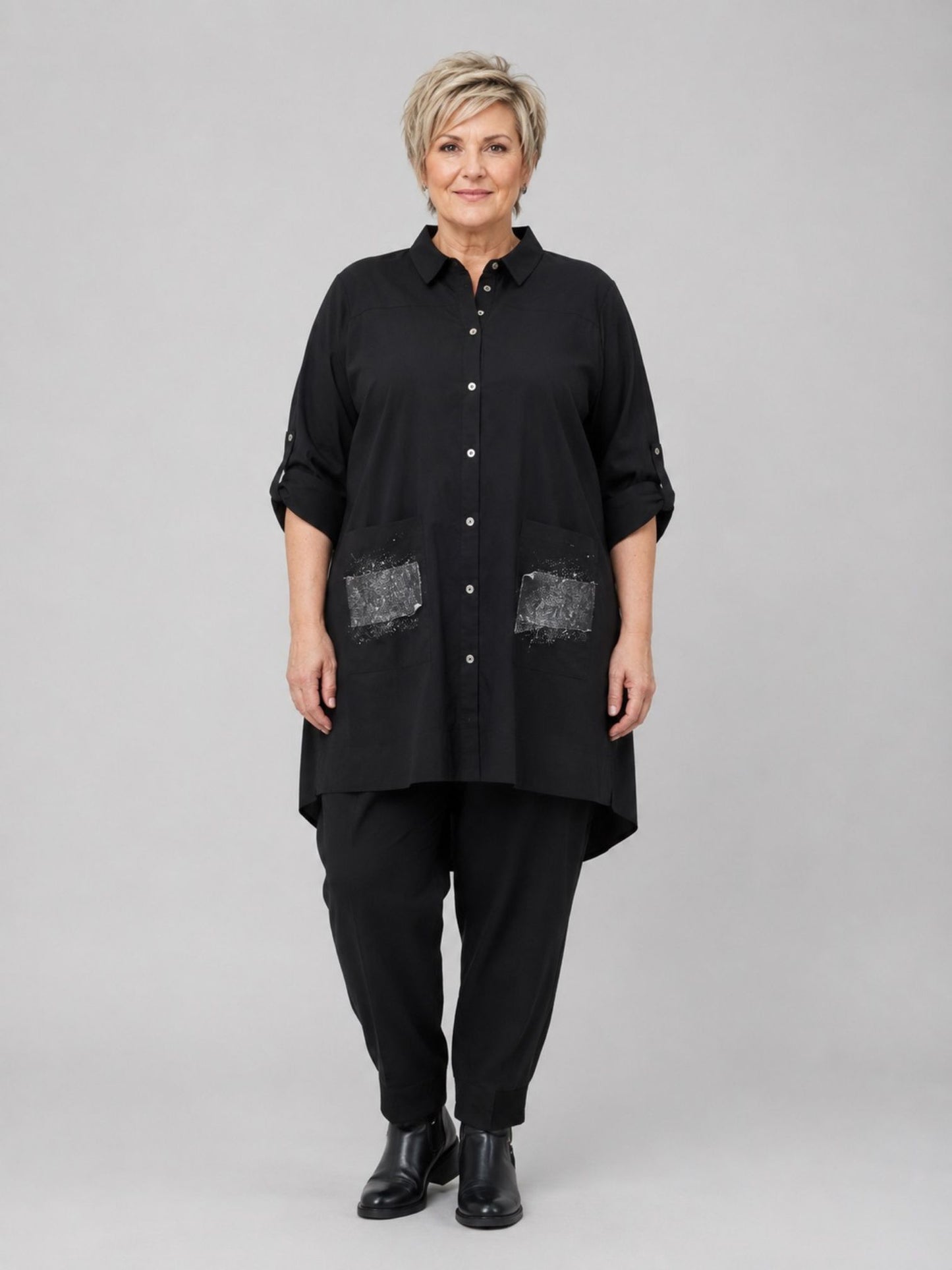 Gozzip Hemdtunika Baumwolle als Blusenjacke – Schwarz Gr. S–XL (42–56)