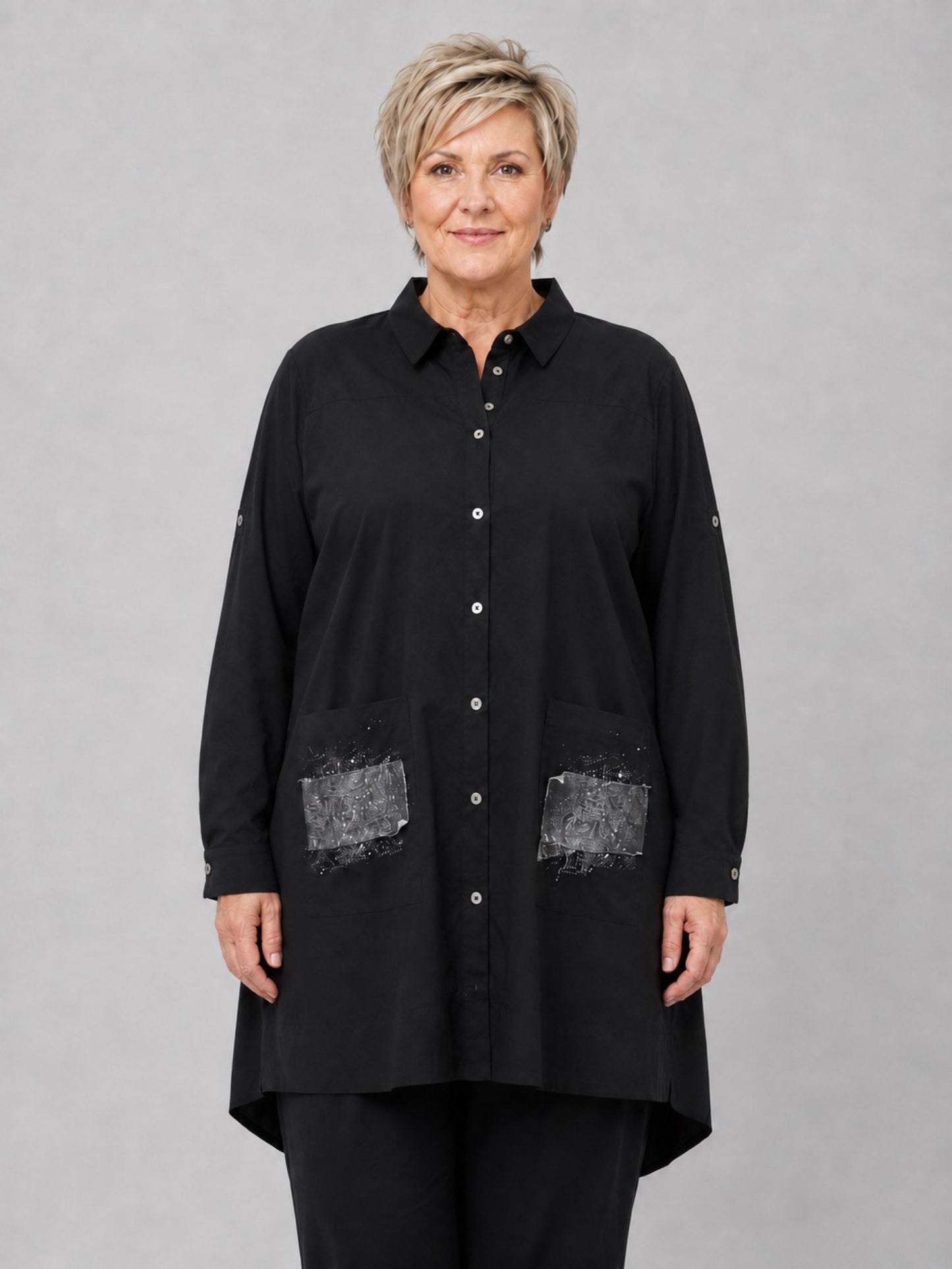 Gozzip Hemdtunika Baumwolle als Blusenjacke – Schwarz Gr. S–XL (42–56)