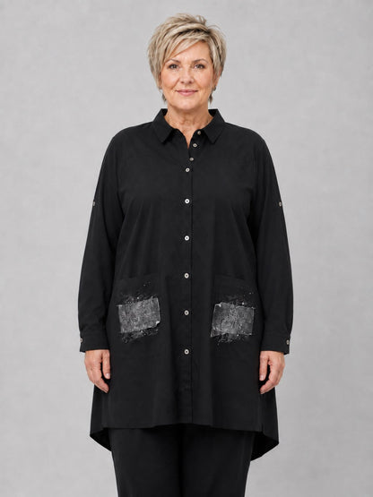 Gozzip Hemdtunika Baumwolle als Blusenjacke – Schwarz Gr. S–XL (42–56)