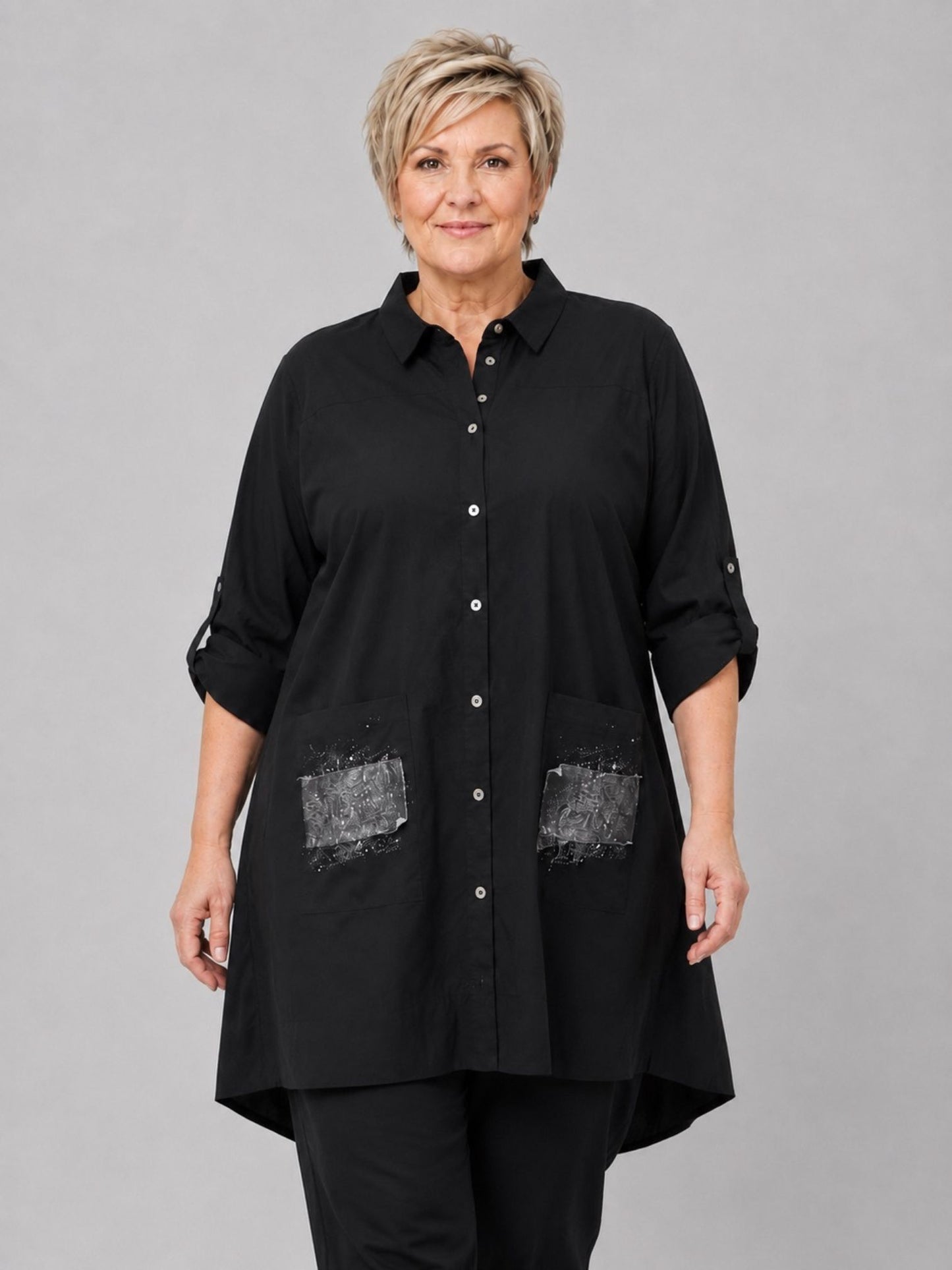 Gozzip Hemdtunika Baumwolle als Blusenjacke – Schwarz Gr. S–XL (42–56)