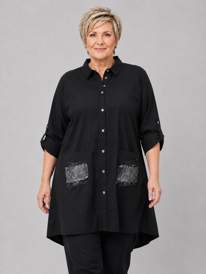 Gozzip Hemdtunika Baumwolle als Blusenjacke – Schwarz Gr. S–XL (42–56)