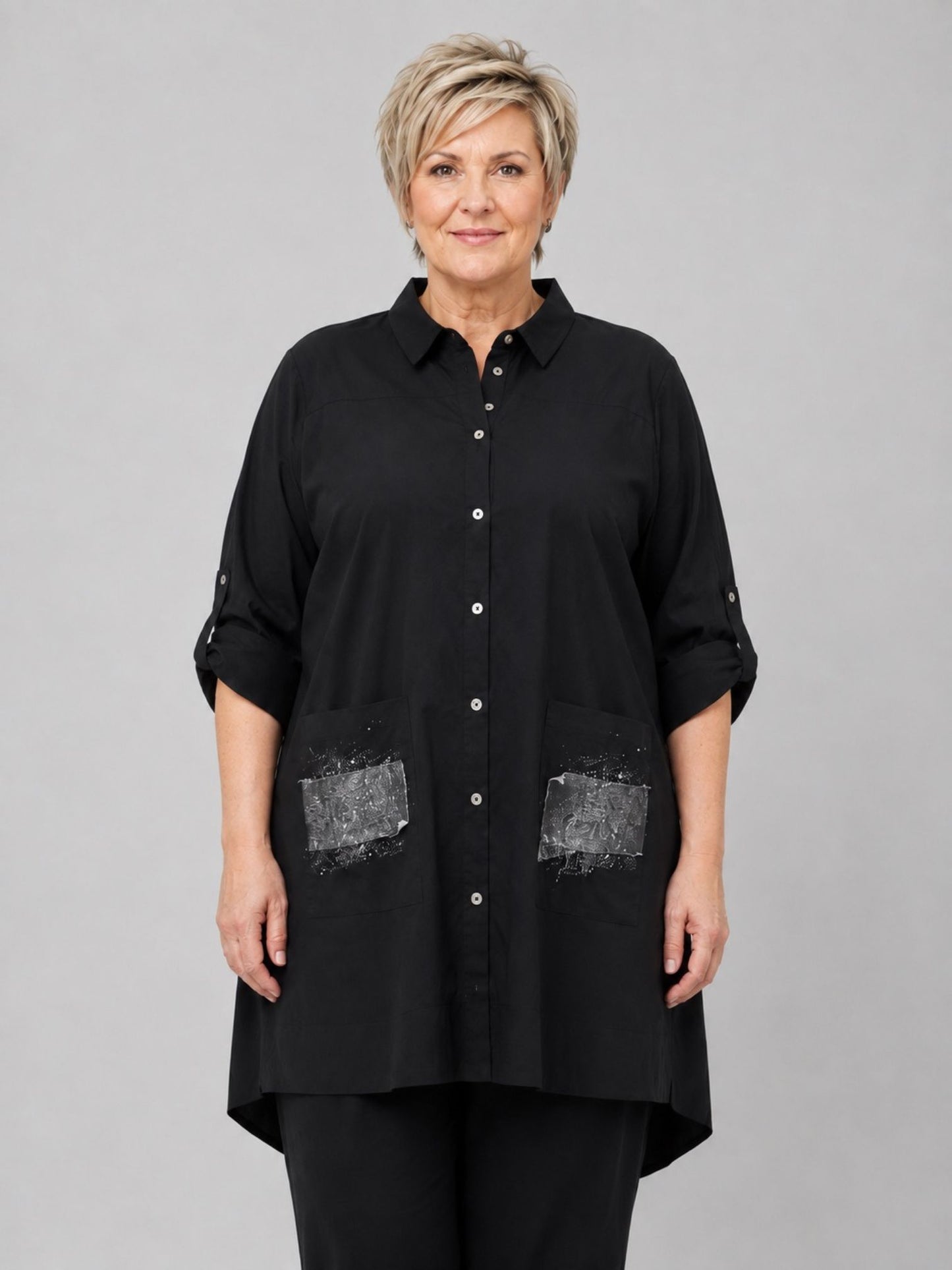 Gozzip Hemdtunika Baumwolle als Blusenjacke – Schwarz Gr. S–XL (42–56)