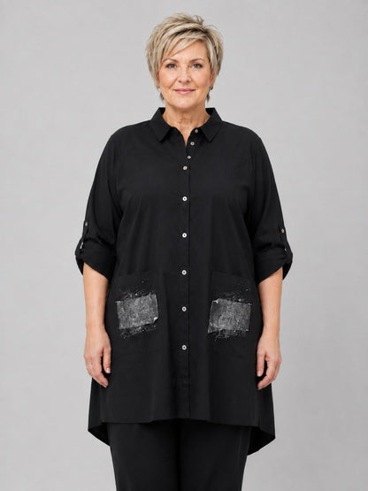Gozzip Hemdtunika Baumwolle als Blusenjacke – Schwarz Gr. S–XL (42–56)