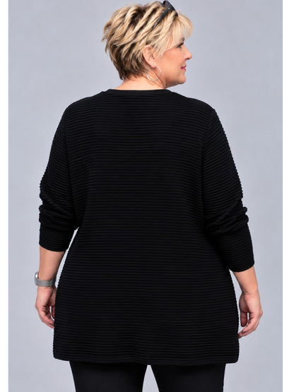 Heimod Strickpullover Baumwolle zweifarbig mit Wende-Loop – Marine/Weiß Gr. 44–60