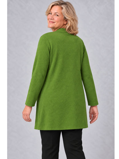 Grüne Feinstrickjacke mit feinem Reliefmuster am Rücken, Rückansicht