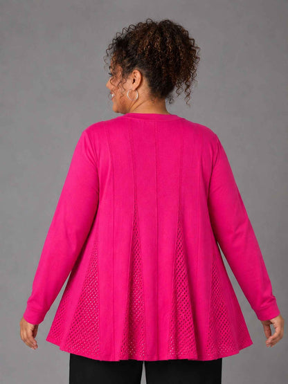 Heimod Strickjacke mit Ajour-Saum – Sand, Pink, Rot, Weiß – Große Größen 44–60