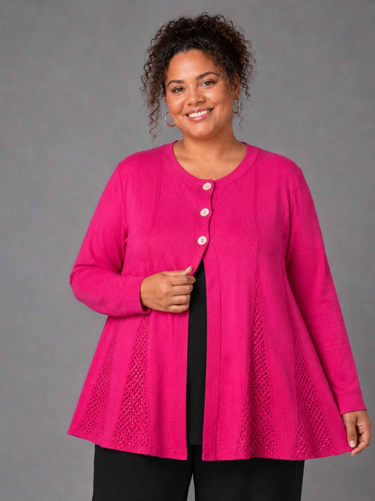 Heimod Strickjacke mit Ajour-Saum – Sand, Pink, Rot, Weiß – Große Größen 44–60